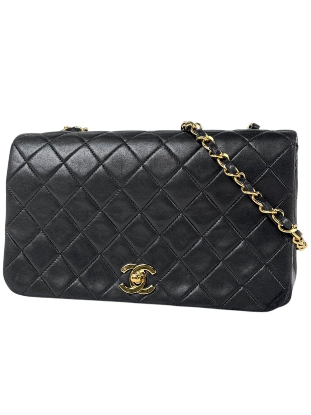 Chanel Shoulder Bag Quilted Single Flap CC Logo Leather Black